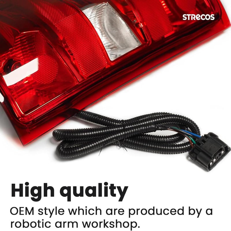 STRECOS Pair Tail Lights Compatible with 2007-2013 Chevy Silverado 1500 2500HD 3500HD GMC Sierra Taillight Assemblies Rear Brake Lamps Red Border (1 Pair) - Image 2
